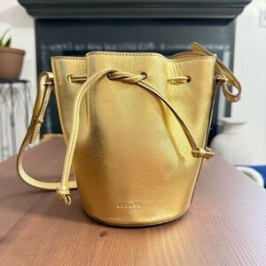 Sezane Micro Farrow Bucket Bag Gold Leather Handbag Purse